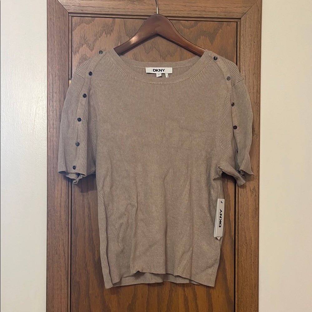 DKNY Women's Tan Sweater with Button Detail